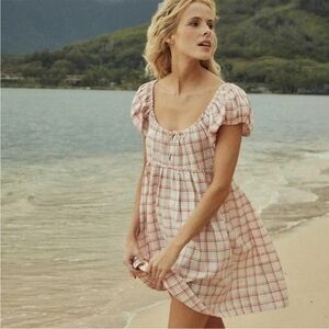 Doen Sarria plaid puff dress S